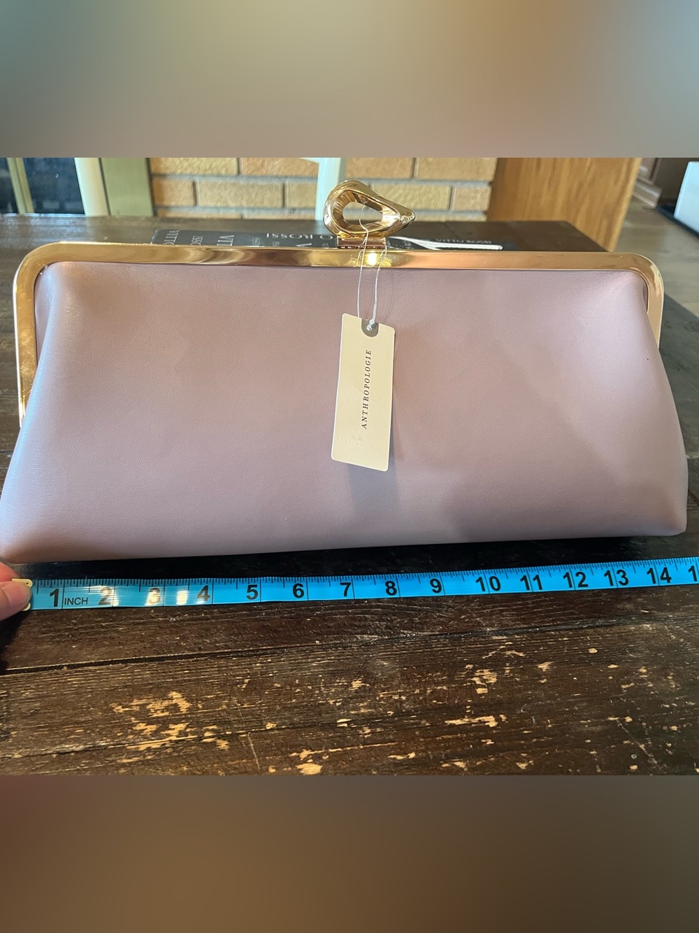 Anthropologie Dusty Rose Clutch with Gold Frame NWT